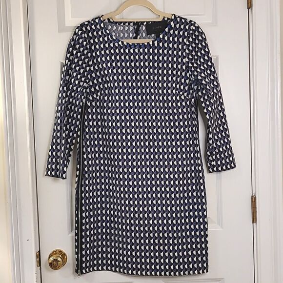 J. Crew Long Sleeve Shift 2 Side Zippers Purple Black White Size 4 - Picture 1 of 9